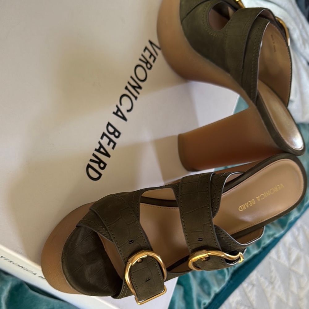 Veronica Beard Olive Green Platform Sandals